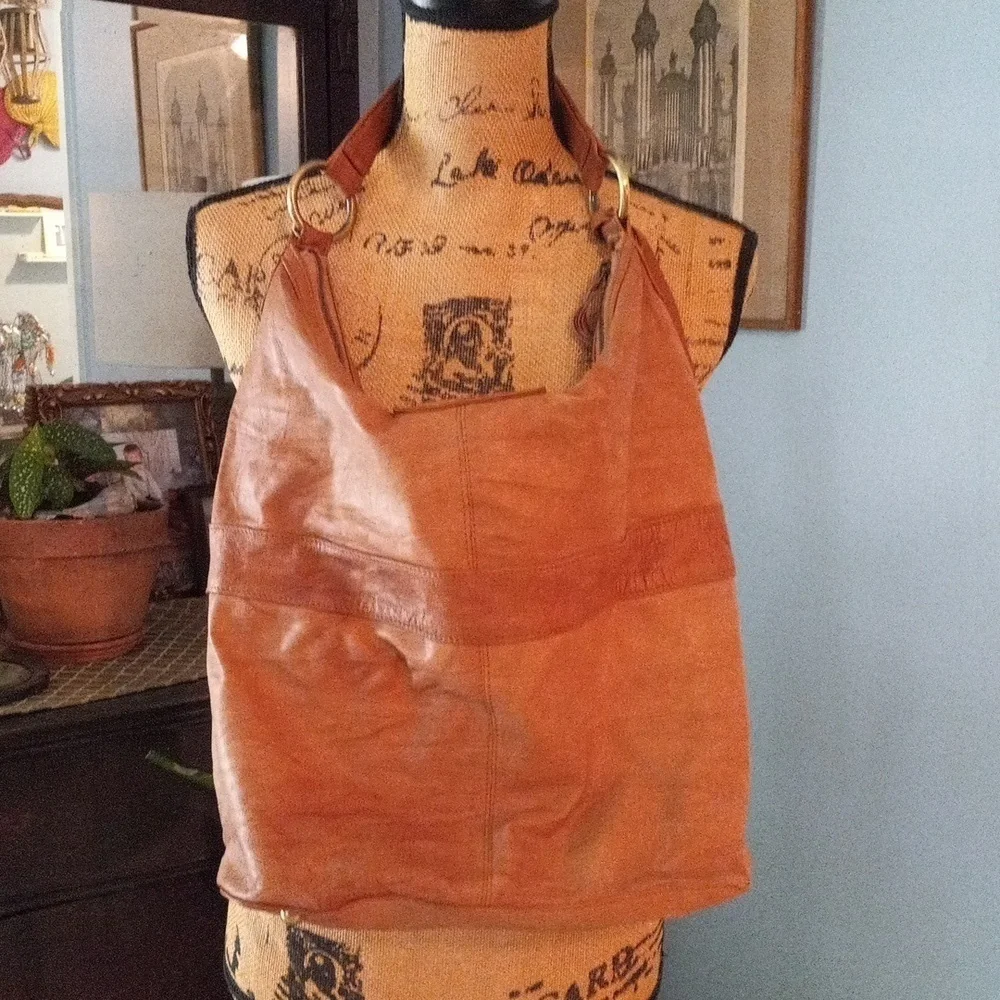 Topshop Brown Leather Hobo Shoulder Bag Slouchy Boho Tote Purse